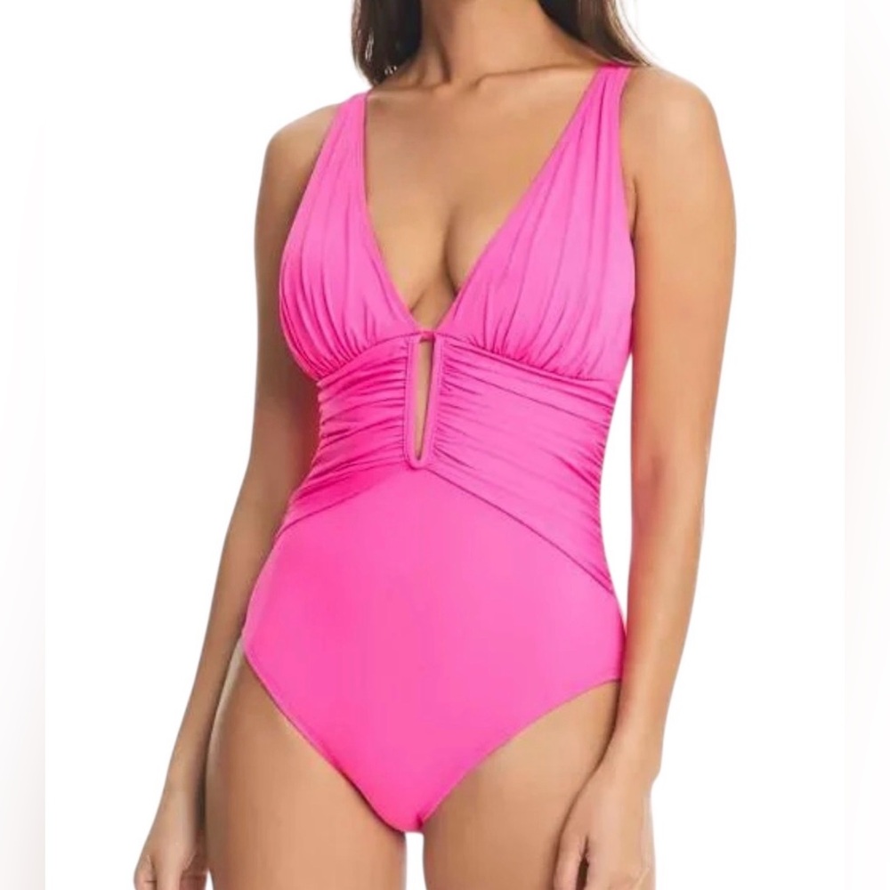 Bleu by Rod Beattie Hot Pink Tummy Control Molded-Cup Swimsuit Sz 10 NWOT